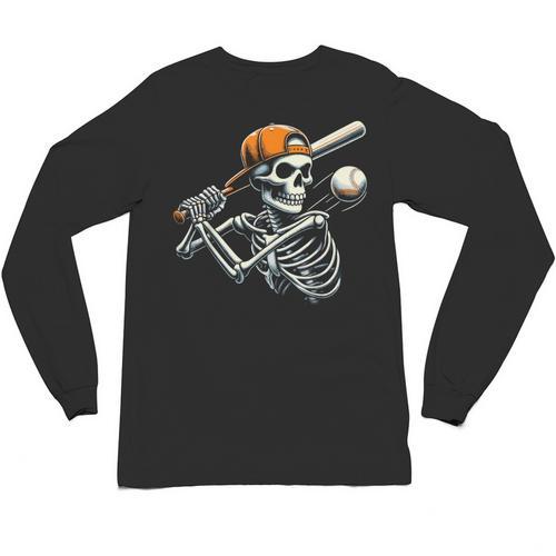 Halloween Boys Batting Skeleton Baseball Unisex Long Sleeve T-Shirt - Sportilla