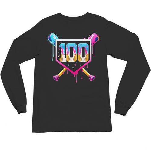 Happy 100 Days Of School Baseball Drip 100th Day Of School Unisex Long Sleeve T-Shirt - Sportilla