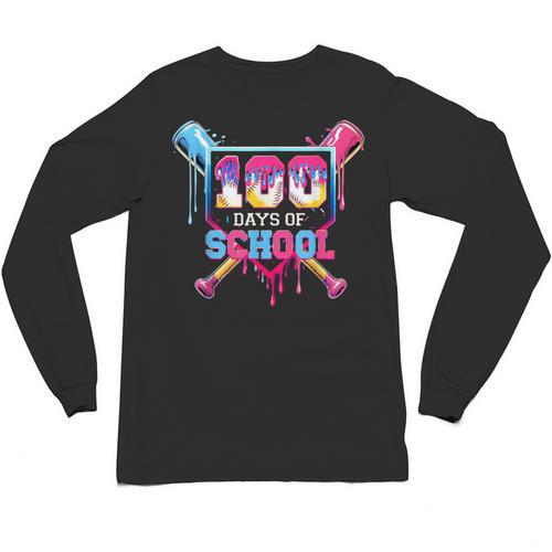 Happy 100 Days Of School Baseball Drip Theme Party 100th Day Unisex Long Sleeve T-Shirt - Sportilla
