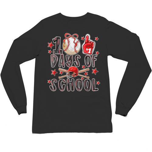 Happy 100 Days Of School Baseball Girls Coquette Bow Teacher Unisex Long Sleeve T-Shirt - Sportilla