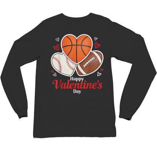 Happy Valentine’s Basketball Football Valentine Baseball Unisex Long Sleeve T-Shirt - Sportilla