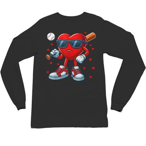 Heart Love Baseball Valentine Outfit Men Boy Unisex Long Sleeve T-Shirt - Sportilla