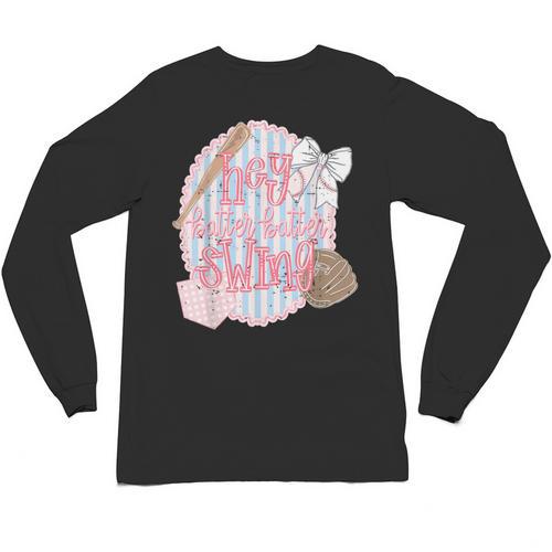 Hey Batter Batter Swing Baseball Game Day Coquette Bow Girly Unisex Long Sleeve T-Shirt - Sportilla