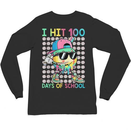 I Hit 100 Days Of School Baseball Drip 100th Day Of School Unisex Long Sleeve T-Shirt - Sportilla