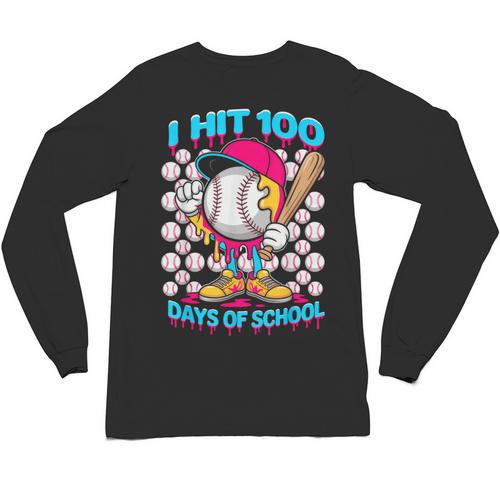 I Hit 100 Days Of School Baseball Ice Cream Drip Unisex Long Sleeve T-Shirt - Sportilla