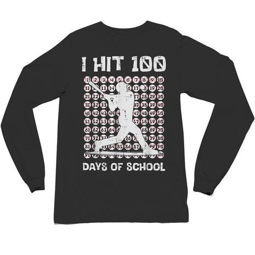 I Hit 100 Days Of School Baseball Player 100th Day Boys Kids Unisex Long Sleeve T-Shirt - Sportilla