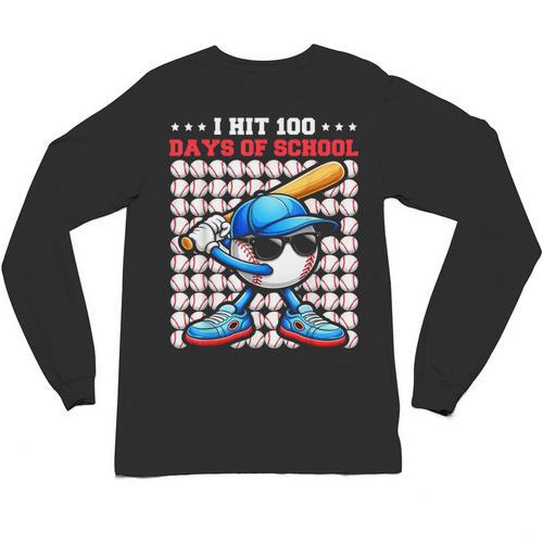 I Hit 100 Days Of School Baseball Player Kids Boys Son Unisex Long Sleeve T-Shirt - Sportilla