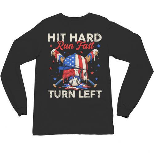 Hit Hard Run Fast Turn Left Baseball Cream Drip Crossed Bats Unisex Long Sleeve T-Shirt - Sportilla