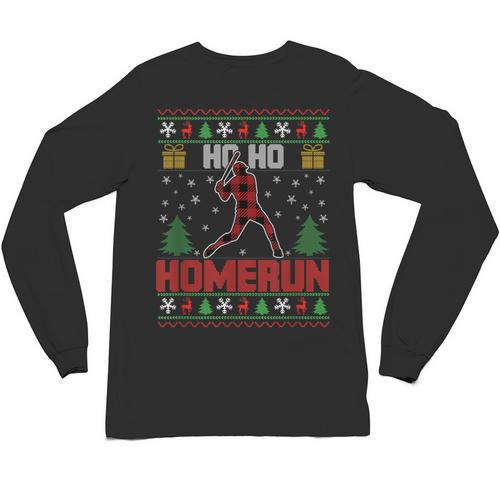 Ho Ho Homerun Xmas Sports Player Baseball Ugly Christmas Unisex Long Sleeve T-Shirt - Sportilla