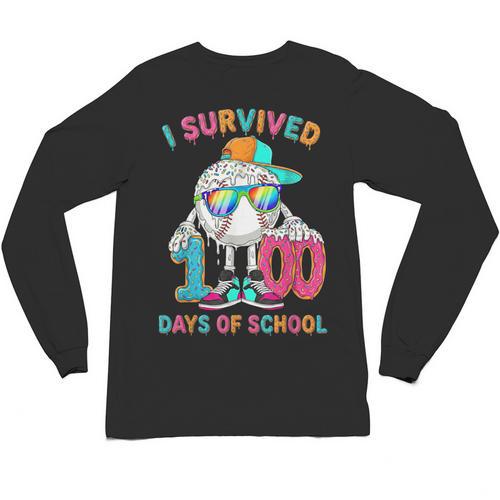 HUGvyn I Survived 100 Days Of School Baseball 6 7 Ice Cream Unisex Long Sleeve T-Shirt - Sportilla