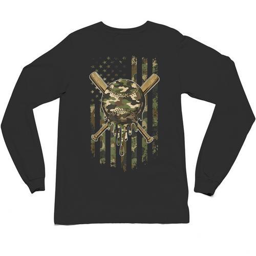 Ice Cream Baseball Drip For Boys Camo USA Flag Camouflage Unisex Long Sleeve T-Shirt - Sportilla