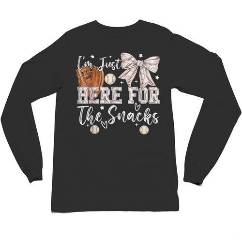 I'm Just Here For The Snacks Baseball Coquette Game Day Girl Unisex Long Sleeve T-Shirt - Sportilla