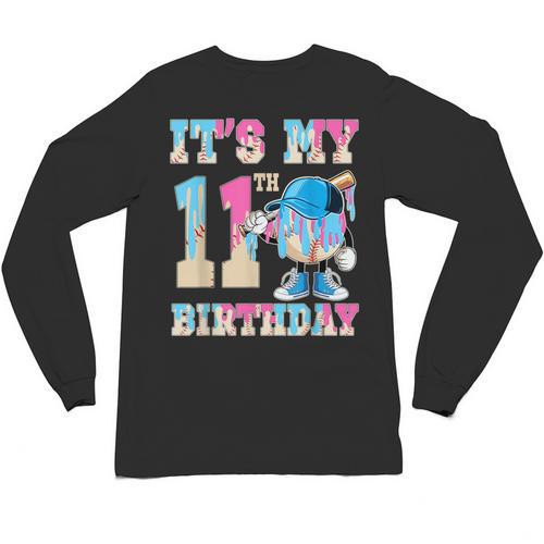 It's My 11th Birthday Baseball Ice Cream Drip Theme Unisex Long Sleeve T-Shirt - Sportilla