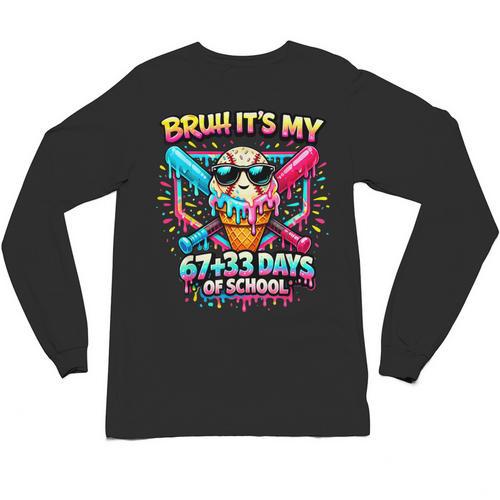 It's My 6733 Days Of School Baseball Ice Cream Dripping Unisex Long Sleeve T-Shirt - Sportilla