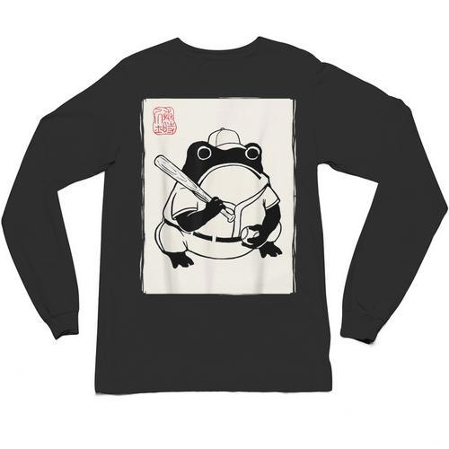 Japanese Grumpy Frog Baseball Player Baseball Unisex Long Sleeve T-Shirt - Sportilla