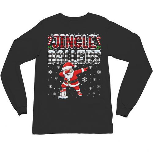 Jingle Ballers Plaid Santa Dabbing Baseball Christmas Unisex Long Sleeve T-Shirt - Sportilla