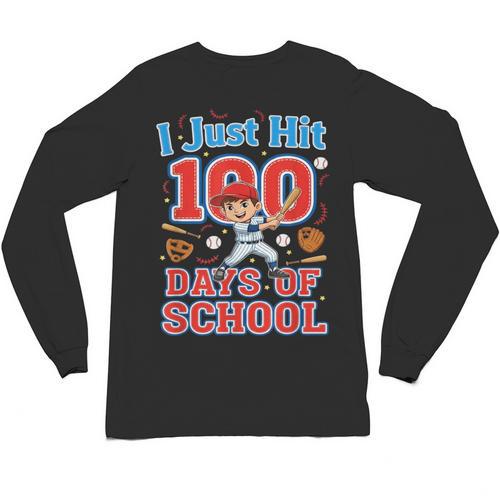 I Just Hit 100 Days Of School Baseball 100th Day Boys Kids Unisex Long Sleeve T-Shirt - Sportilla