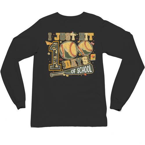 I Just Hit 100 Days Of School Baseball Camo Boys Kid Toddler Unisex Long Sleeve T-Shirt - Sportilla