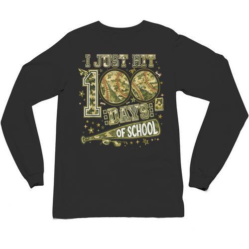 I Just Hit 100 Days Of School Camouflage Baseball Unisex Long Sleeve T-Shirt - Sportilla