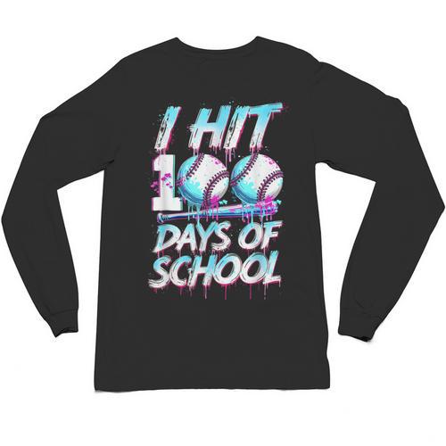 Kids 100 Days Of School 100th Day Baseball Ice Cream Drip Unisex Long Sleeve T-Shirt - Sportilla