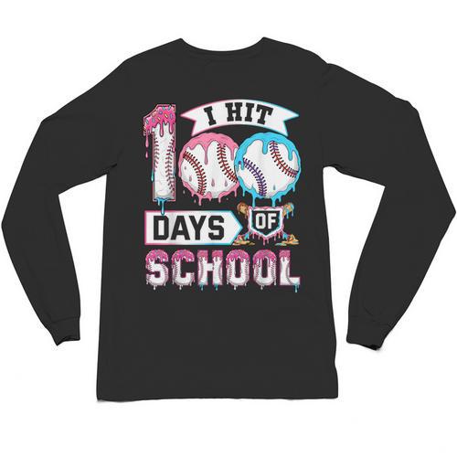 Kids 100 Days Of School Boys 100th Day Baseball Drip Toddler Unisex Long Sleeve T-Shirt - Sportilla