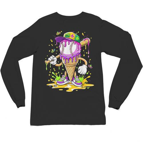 Kids Baseball Drip Ice Cream Apparel Kids Boys Mardi Gras Unisex Long Sleeve T-Shirt - Sportilla