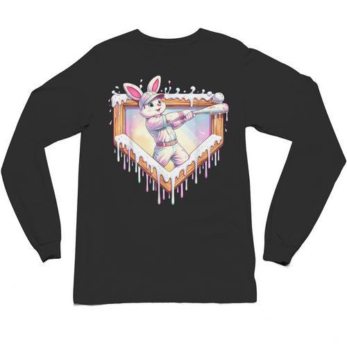 Kids Happy Easter Bunny Playing Baseball Boy Ice Cream Drip Unisex Long Sleeve T-Shirt - Sportilla