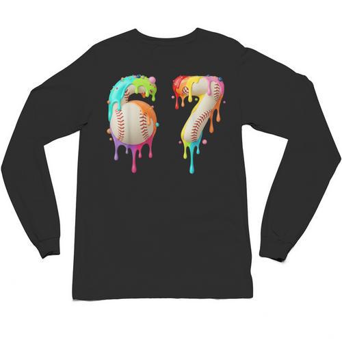Kids Meme 67 Number Six 6 Seven 7 Ice Cream Drips Baseball Unisex Long Sleeve T-Shirt - Sportilla