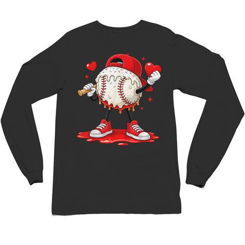 Kids Valentine Baseball Boys Valentines Day Tee Unisex Long Sleeve T-Shirt - Sportilla