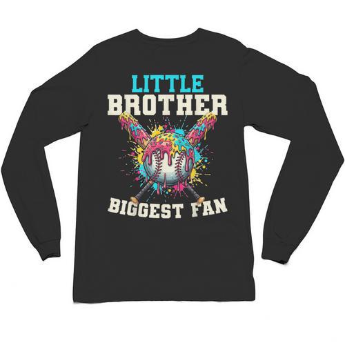 Little Brother Biggest Fan Baseball Cream Drip Crossed Bats Unisex Long Sleeve T-Shirt - Sportilla