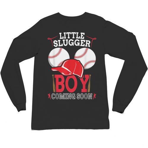 Little Slugger Boy Coming Soon Baby Announcement Baseball Unisex Long Sleeve T-Shirt - Sportilla