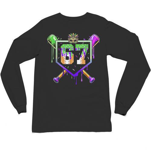 Mardi Gras Baseball Carnival Party Ice Cream Drip Boys Unisex Long Sleeve T-Shirt - Sportilla