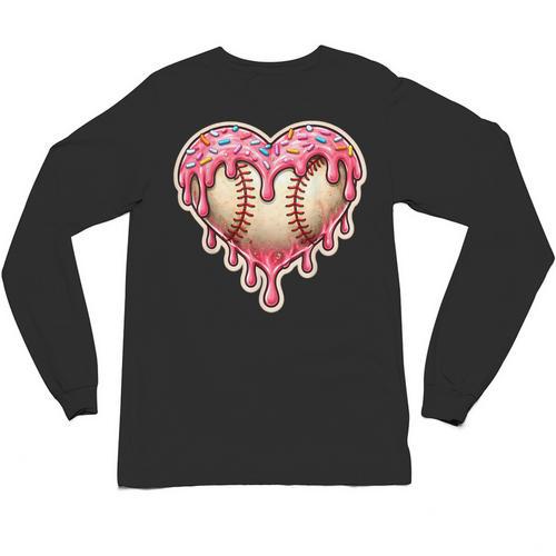 Melting Baseball Drip Heart Softball Player Lover Ice Cream Unisex Long Sleeve T-Shirt - Sportilla