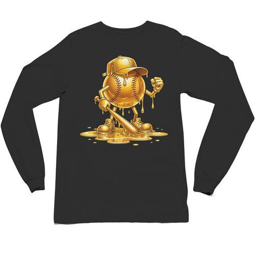 Melting Baseball Mascot Slugger Bat Cap Cartoon Unisex Long Sleeve T-Shirt - Sportilla
