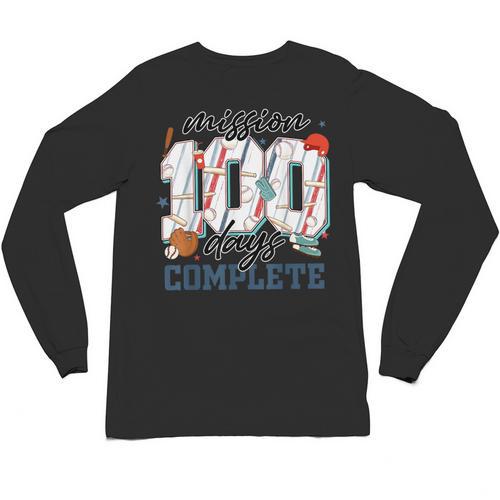 Mission 100 Days Complete Baseball 100th Day Of School Boys Unisex Long Sleeve T-Shirt - Sportilla