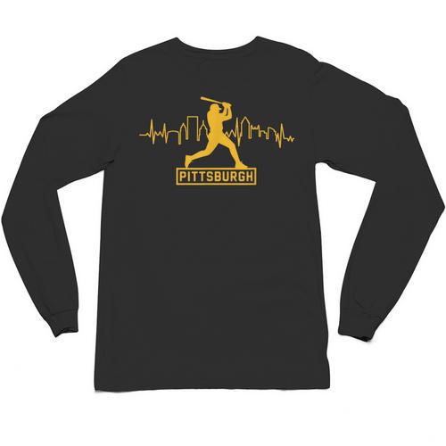 Pittsburgh Lovers Skyline Retro Baseball Heartbeat Men Women Unisex Long Sleeve T-Shirt - Sportilla