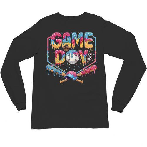 Retro Game Day Baseball Ice Cream Drip For Men Boy Kids Unisex Long Sleeve T-Shirt - Sportilla