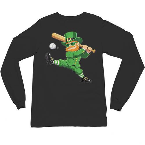 Retro Leprechaun Baseball St Patricks Day Sport Men Boy Kids Unisex Long Sleeve T-Shirt - Sportilla