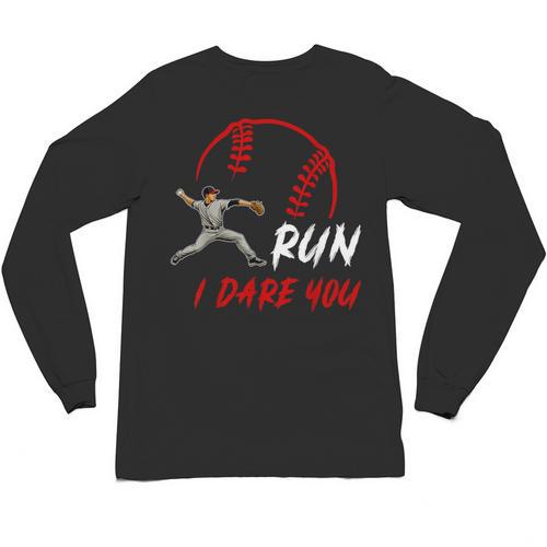 Run Steal I Dare You Humor Baseball Catcher Vintage Unisex Long Sleeve T-Shirt - Sportilla