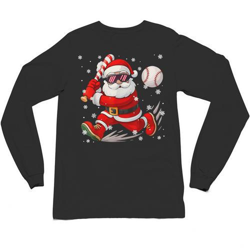 Santa Baseball Christmas Pajamas Xmas Men Boy Toddlers Unisex Long Sleeve T-Shirt - Sportilla