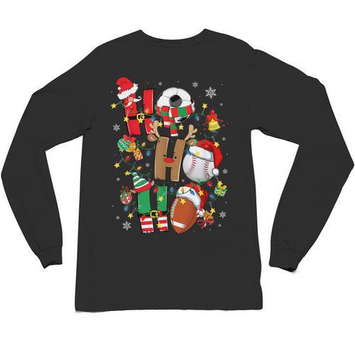 Santa Baseball Football Soccer Pajamas Ho Ho Christmas Xmas Unisex Long Sleeve T-Shirt - Sportilla