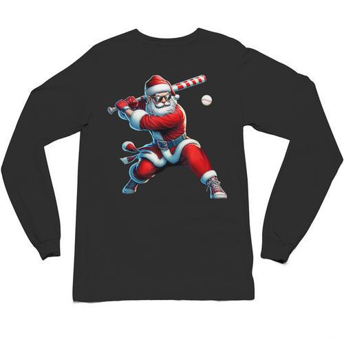 Santa Playing Baseball Men Boys Christmas Baseball Player Unisex Long Sleeve T-Shirt - Sportilla