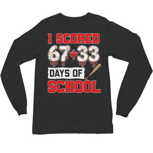 I Scored 6733 100th Days Of School Baseball Six Seven Meme Unisex Long Sleeve T-Shirt - Sportilla