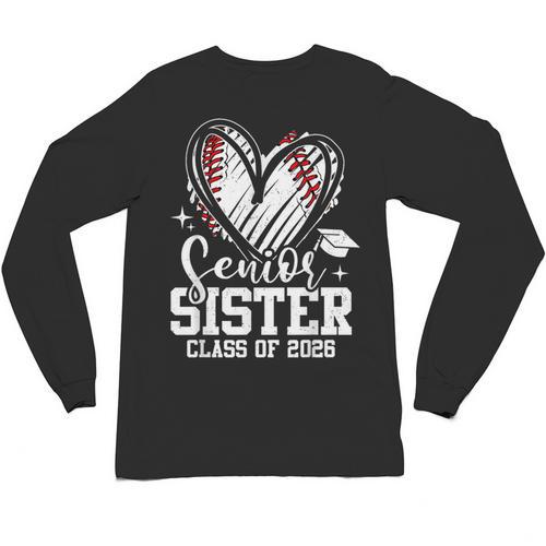 Senior Sister Class Of 2026 Baseball Graduation Heart Unisex Long Sleeve T-Shirt - Sportilla
