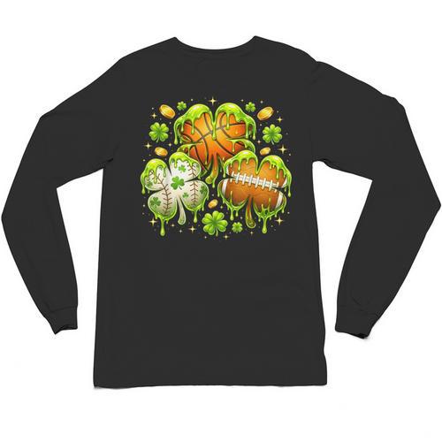 Shamrock Basketball Baseball Drip St Patrick's Day Boys Men Unisex Long Sleeve T-Shirt - Sportilla