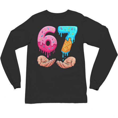 Six Seven 6-7 Baseball Ice Cream Drip 67 Meme Hands Unisex Long Sleeve T-Shirt - Sportilla