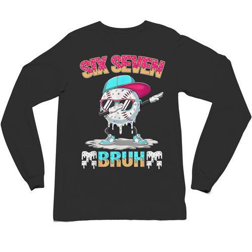 Six Seven 67 Meme Ice Cream Drip Baseball Dabbing Boy Kids Unisex Long Sleeve T-Shirt - Sportilla