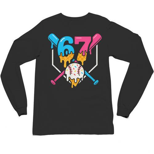 Six Seven Baseball Ice Cream Drip Cool 67 Gen Alpha Slang Unisex Long Sleeve T-Shirt - Sportilla