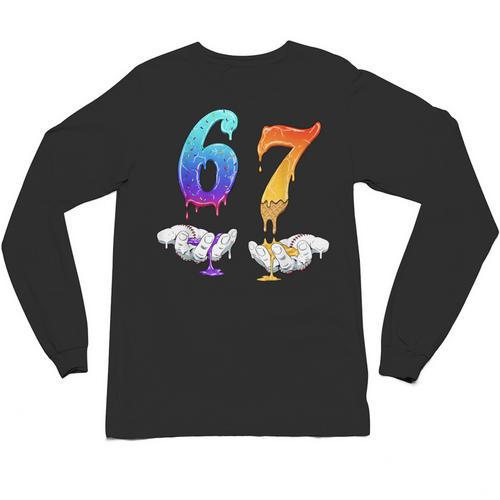 Six Seven Ice Cream Drip Cool Meme 67 Number Baseball Unisex Long Sleeve T-Shirt - Sportilla