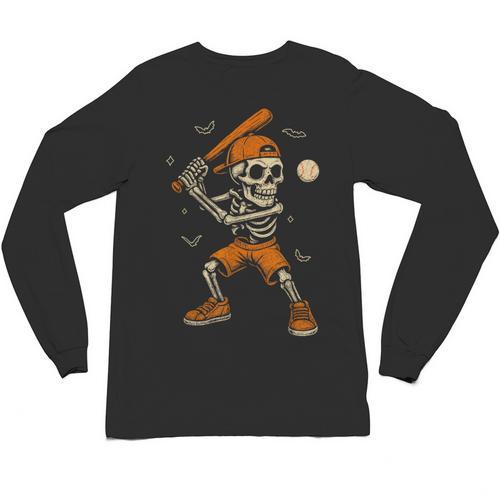 Skeleton Baseball Player Costume Halloween Men Boys Unisex Long Sleeve T-Shirt - Sportilla